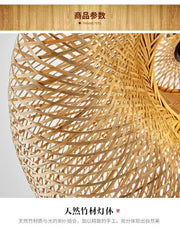 Bamboo Hand Weaving Pendant Lights 38cm Hanging LED Ceiling Lamp Chandelier Fixture Rattan Hand Craft Woven Home Bedroom Decor