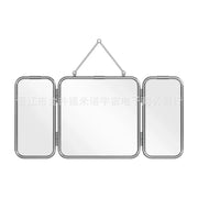 Square Modern Minimalist Metal Trifold Mirror Stainless Steel Wall Mounted Mirror Bathroom Dressing Table Decorative Mirror