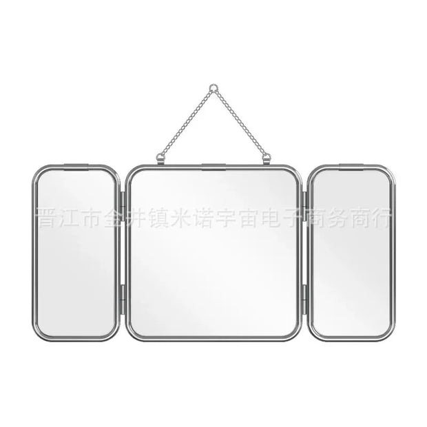 Square Modern Minimalist Metal Trifold Mirror Stainless Steel Wall Mounted Mirror Bathroom Dressing Table Decorative Mirror