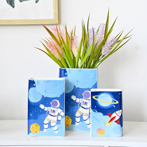 Starry Sky Astronaut Ceramic Book Model Vase Ins Style Creative High-end Home Decoration Ornaments Living Room Flower Vases Home