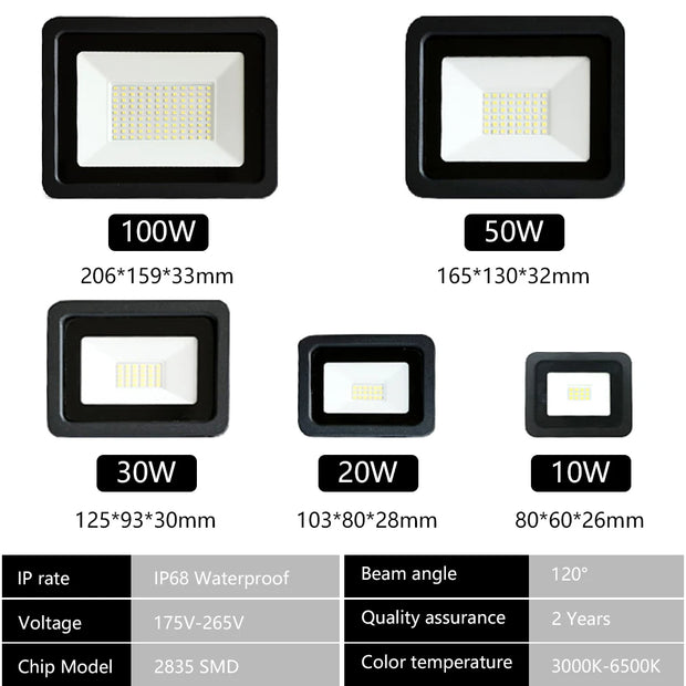 LED Flood Light AC220V 10W 20W 30W 50W 100W IP68 Waterproof Outdoor Garden Projector Lighting Refletor Spotlight Wall Floodlight