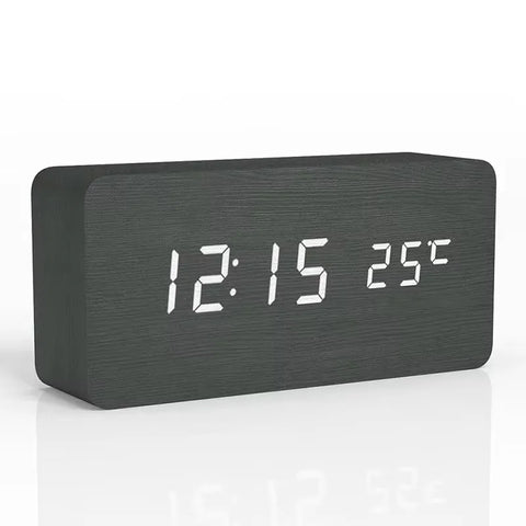 Wooden Digital Alarm Clock  LED Table Clock with Temperature for Bedroom Office Desk Decorations