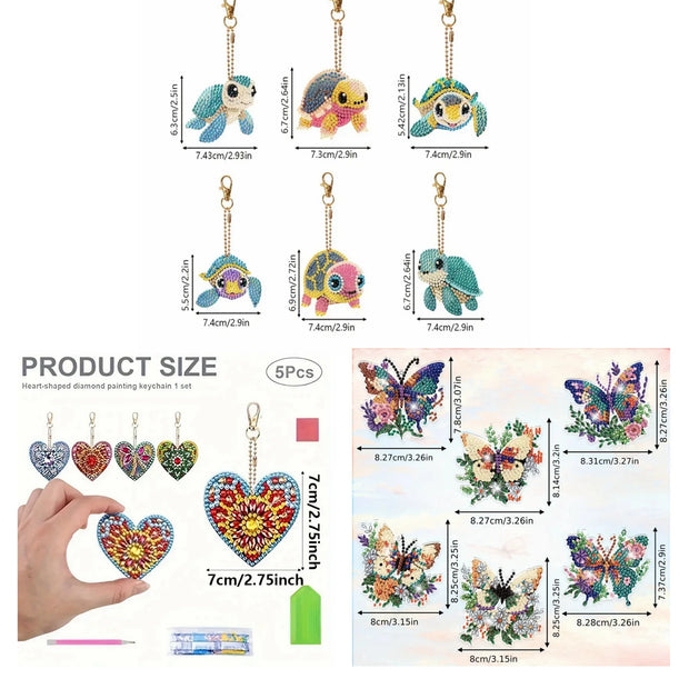 6pcs/Set DIY Keychains Diamond Art Butterfly Kits Double Sided Crystal Rhinestones Heart Diamond Painting Keychains for Adults