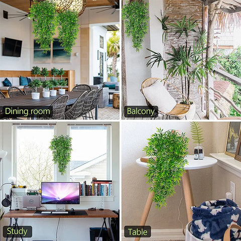 2Pcs Artificial Hanging Plants Bamboo Hanging Vines Fake Hanging Plant Faux Ivy Vine Outdoor UV Resistant Plastic Plants