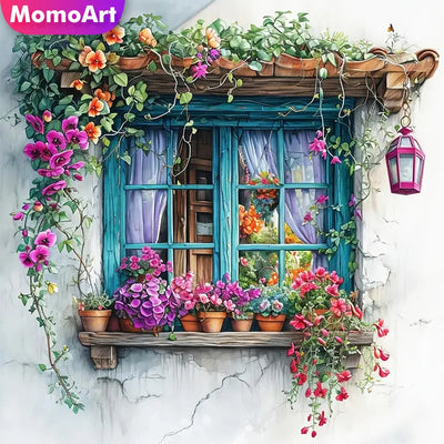 Momoart DIY Diamond Mosaic Window Picture Rhinestones Embroidery Landscape Full Square Round Painting Flower Handmade Gift