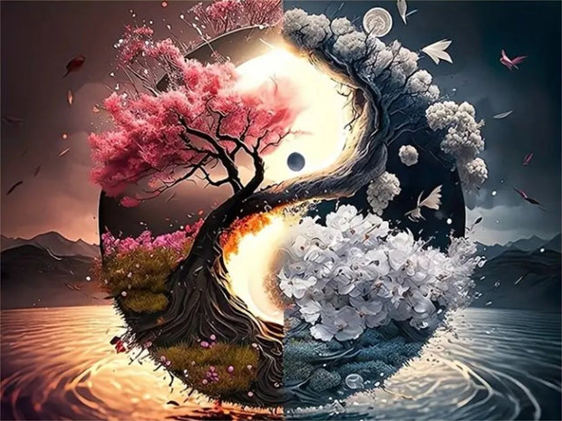 HUACAN Diamond Painting Novelty 2023 Tree Landscape Mosaic Needlework Full Kits Embroidery Tai Ji Cross Stitch Kits Unique Gift