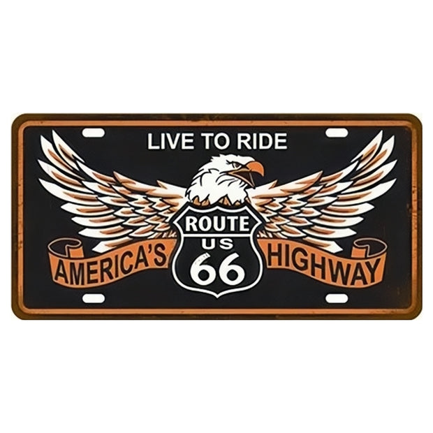 Garage Car Retro Route 66 Licenses Plate Metal Sign Posters On The Wall Tin Sign Vintage Poster Home Decor Art Decoration