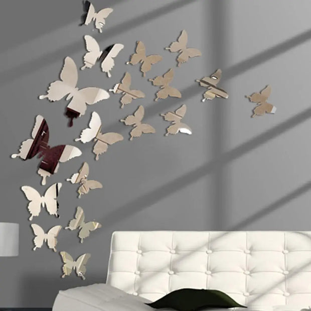 12pcs Mirror Wall Sticker Decal Butterflies 3D Mirror Wall Art Party Wedding Home Decors Butterfly fridge Wall Decal On Sale