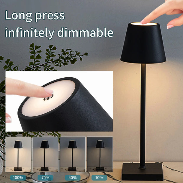 Rechargeable LED Table Lamp Touch Switch 3 Levels Dimmable Desk Lights Bar Club Dinner Creative Decorative Ambient Lighting