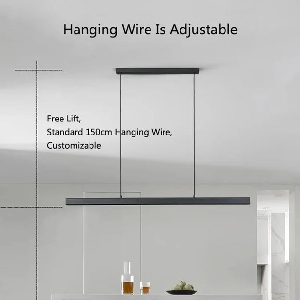 Nordic Minimalist Dining Table Pendant Lamp Modern Kitchen Bar Chandelier Black White Office Long Strip Hanging Light Fixture