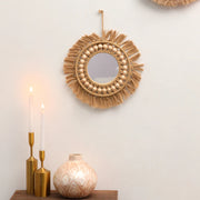 Round Wall Mirrors Room Decor Hand Woven Decorative Mirror Wall Hanging Mirror for Apartment Living Room Bedroom Home Decoration