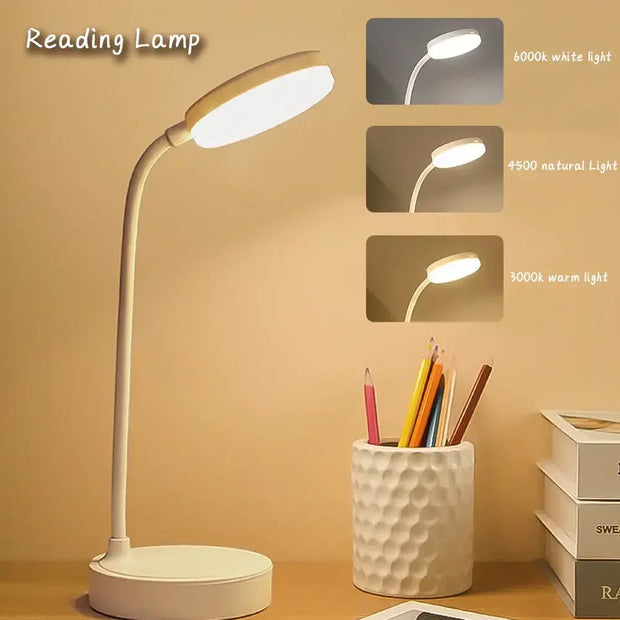 LED Portable Dimmable Table Lamp USB Plug Powered Desk Lamp Bedroom Reading Night Light Eye Protection LED Bedside Lamp