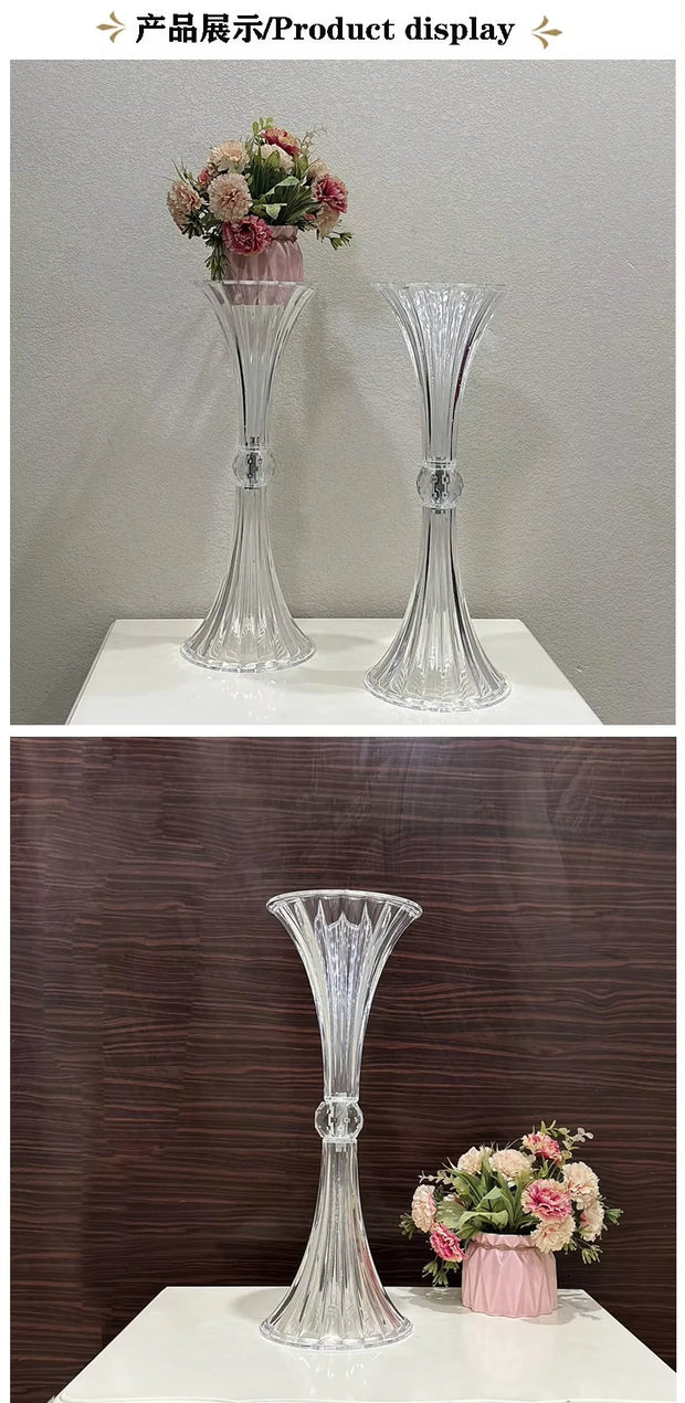 Transparent Acrylic Wedding Vases, Horn Style, Party Table Centerpiece, Family Table Decoration, High 45cm, New, 10Pcs