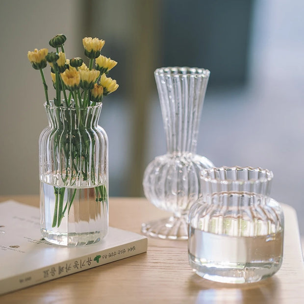 Vintage Flower Vase Mini Glass Vase Wedding Party Transparent Hydroponics Plant Flower Vases Desktop Ornaments Home Decorations