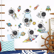 3D Creative Planetary Astronauts Wall Sticker Home Decor Cartoon Kids Room Bedroom Period Print Decal Mural Art Sky Poster Gift