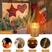 USB Rechargeable LED Flameless Pillar Golden Glass Candle set Flickering Moving Wick Paraffin Wax Remote control w/Timer-Amber