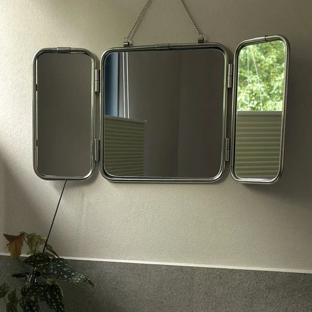 Square Modern Minimalist Metal Trifold Mirror Stainless Steel Wall Mounted Mirror Bathroom Dressing Table Decorative Mirror