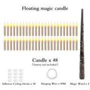 Halloween LED Floating Candles Magic Wand Remote Hanging Operated Potter Harries Battery Floating Candles Warm Light Decoration