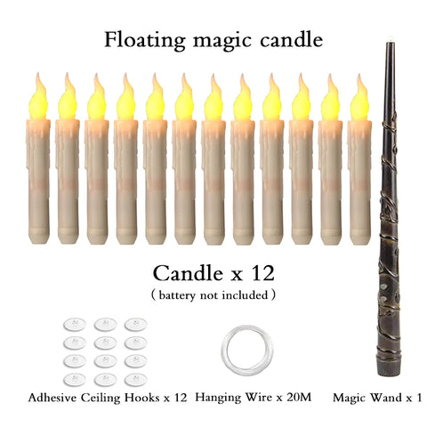 Halloween LED Floating Candles Magic Wand Remote Hanging Operated Potter Harries Battery Floating Candles Warm Light Decoration