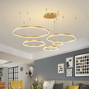 Modern LED Home Deco Chandelier Ring Light Circle Fixtures For Home Living Ceiling Pendant Lamp Gold Black Coffee Hanging Lamp