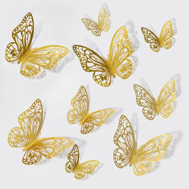 12pcs 3D Hollow Butterflies Wall Stickers on The Wall for Wedding Decoration Children Room Decor Living Room Kids Bedroom DIY