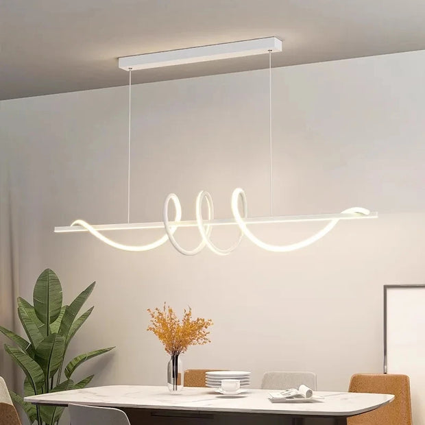 Minimalist Modern Dining Table LED Pendant Lights Linear Wavy Chandelier for Dining Room Living Room Bar Home Decor Hanging Lamp