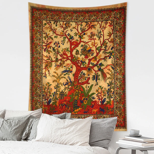 Retro Flower and Bird Tree Tapestry Wall Hanging Abstract Art Mysterious Witchcraft Hippie Dormitory Living Room Home Decor