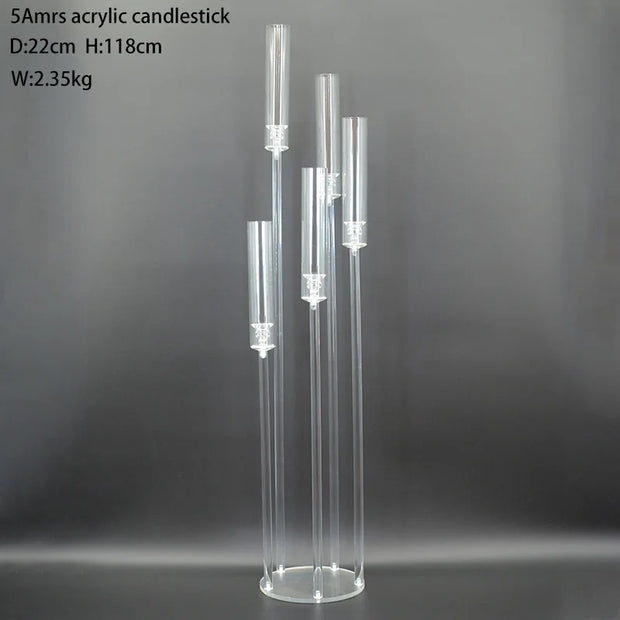 2pcs 5pcs10 pcs 118cm tall wedding centerpiece Acrylic 5 arms candelabra for party and mariage decoration Clear Candle Holders