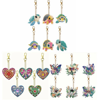 6pcs/Set DIY Keychains Diamond Art Butterfly Kits Double Sided Crystal Rhinestones Heart Diamond Painting Keychains for Adults