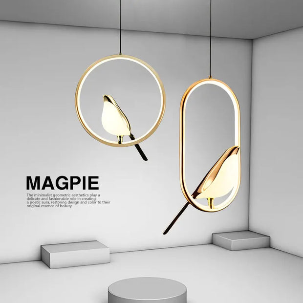 Magpie Bird LED Cord Pendant Lamps AC85-265V Indoor LED Chandelier Lights for Bedside Bedroom Indoor Black Silver Hanging Lights