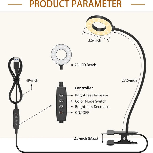 LED Reading Light with Clamp 3 Color & 10 Brightness Desk Lamp Flexible Gooseneck Book Lamp Kids Reading Night Light Book Light