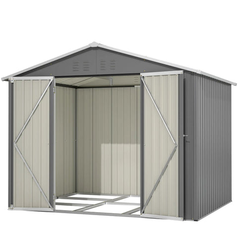 Metal Tool Shed 9 m³ with Pent Roof, Garden Shed with Metal Base (without Base), Tool Cabinet for Garden, Grey