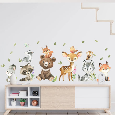 2pcs Cartoon Rabbit Bear Deer Animal Wall Stickers for Children's Room Kids Room Decor Bedroom Living Room Nursery Wall Decals