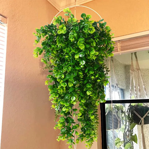 2PCS 80cm Artificial Hanging Plants Fake Hanging Plant Faux Eucalyptus Leaf Greenery Vine Outdoor UV Resistant Plastic Plants