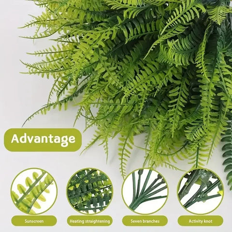 Artificial Plants for Outdoor Decoration, Fake Fern Greenery, UV Resistant, No Fade, Faux Plastic, Garden Porch, Window Box,