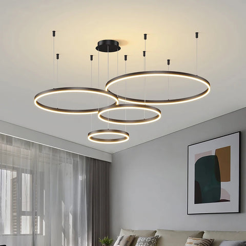 Minimalist Modern Led Chandelier Home Lighting Brushed Rings Ceiling Mounted Chandelier Lighting Hanging Lamp Gold&Black Frame