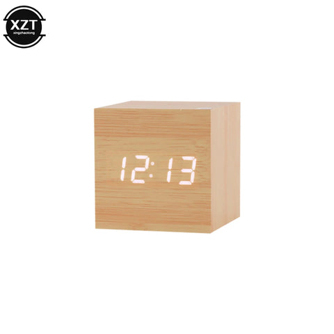 Fashion Alarm Clock LED Wooden Watch Table Voice Control Digital Wood Despertador USB/AAA Powered Electronic Desktop Clocks