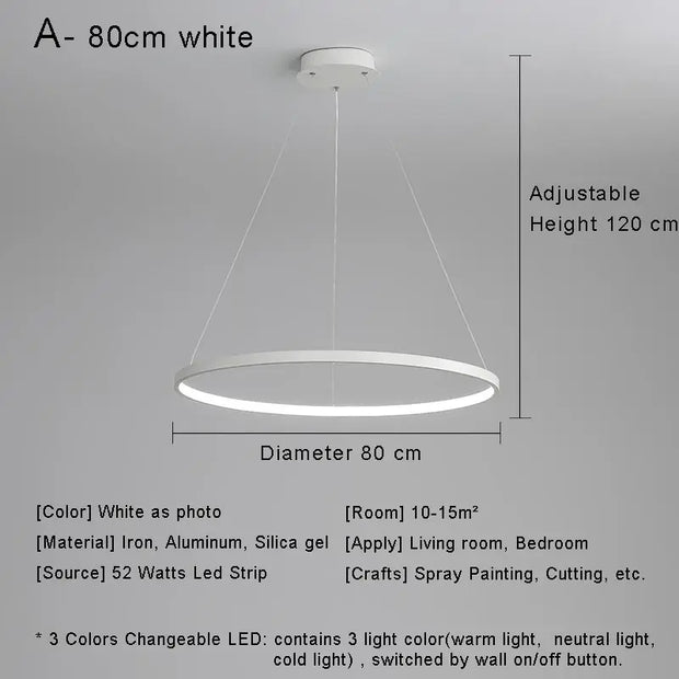 Modern Round Ring Led Pendant Light for Dining Living Room Center Table Kitchen Bedroom Minimalist Decor Hanging Lamp Fixture