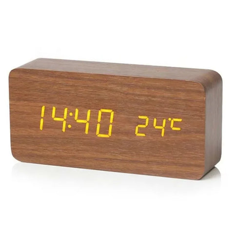 Wooden Digital Alarm Clock  LED Table Clock with Temperature for Bedroom Office Desk Decorations