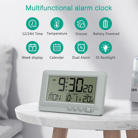 ORIA Travel Alarm Clock LCD Display Digital Clock with Dual Alarms Portable Alarm Clock With Calendar for Bedroom Office Travel