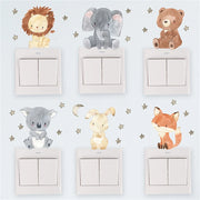 1 Sheet Cute Animal Switch Sticker Children's Room Lion Elephant Rabbit Wall Stickers Wall Decals DIY Living Room Wall Sticker