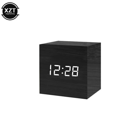 Fashion Alarm Clock LED Wooden Watch Table Voice Control Digital Wood Despertador USB/AAA Powered Electronic Desktop Clocks