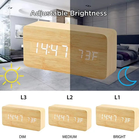 Wooden Digital Alarm Clock  LED Table Clock with Temperature for Bedroom Office Desk Decorations