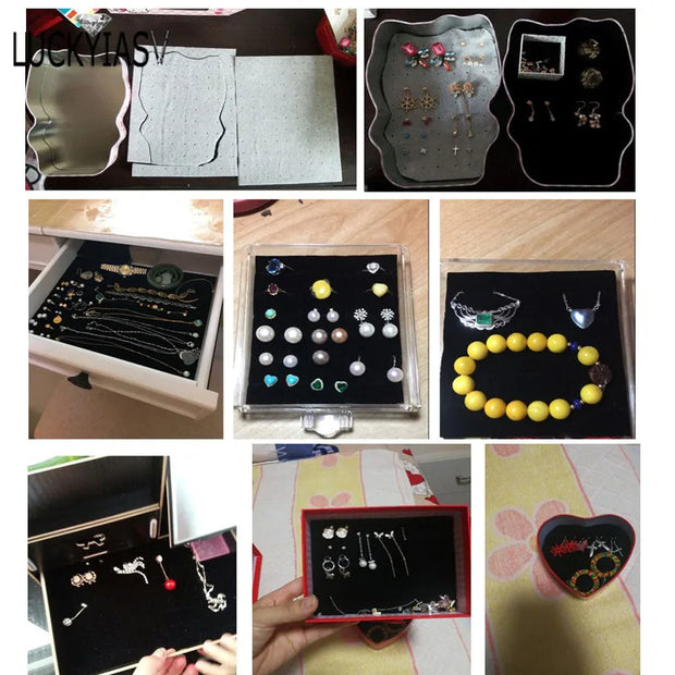 1 Pc Jewelry Foam Tray DIY Inserts Liners Grey/Black Velvet Jewellery Rings Bracelet Watch Showed Case Earrings Hole Tray