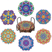 CHENISTORY 6 Pcs Diamond Painting Coasters with Holder, Mandala Diamond Art Coasters Diamond Small Painting Kits Art Craft